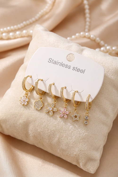 316L Çelik Gold Renk Lotus Detaylı Kadın Küpe Seti TG27BKP12082