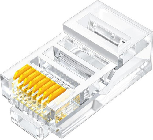 PX-CAT460 Cat6 RJ45 Konnektör, 100’lü Paket Cat6 Ethernet Jak Plug, Altın Kaplama 3 Tırnaklı RJ45 Kablo Ucu, Network LAN İnternet Kablosu Sonlandırma Konnektörü, Standart Cat6 Plug