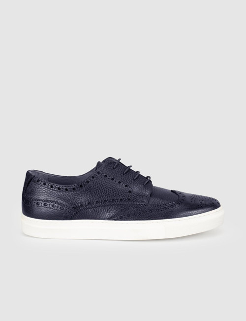 Lacivert Hakiki Deri Erkek Oxford Sneaker