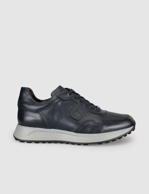 Lacivert Erkek Hakiki Deri Sneaker Ayakkabı