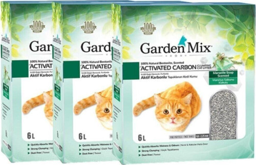 Bentonit Aktif Karbon Marsilya Sabunu Kedi Kumu 6 Lt X 3 Paket