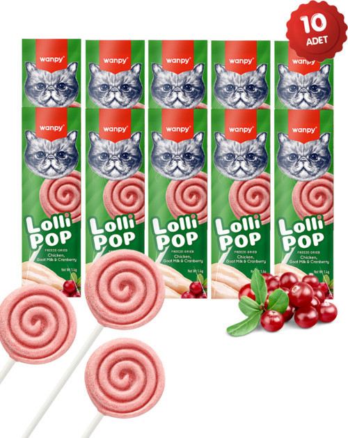 Kediler İçin Dondurularak Kurutulmuş Tüy Yumağı Önleyici Tavuk & Kızılcık Kedi Lolipopu Kedi Ödülü 10 Adet X 1.4Gr
