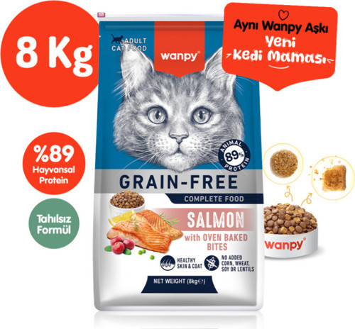 Tahılsız Hipoalerjenik Yüksek Proteinli Somonlu Yetişkin Kedi Maması 8 Kg