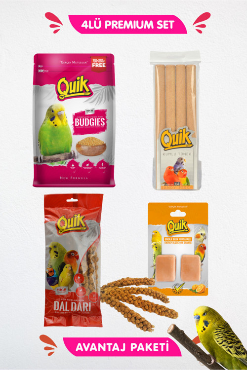 4Lü Muhabbet Seti - Muhabbet Yemi 1Kg Kumlu Tünek 4Lü Portakal Gaga Taşı İkili Dal Darı