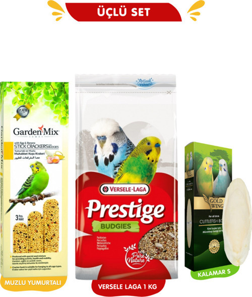 Üçlü Başlangıç Seti: Versele Laga Muhabbet Yemi 1 Kg + Muzlu Yumurtalı 3Lü Kraker + Gold Wings S Kalamar Kemiği