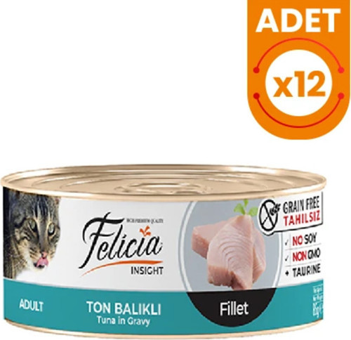 Tahılsız Ton Balıklı Fileto Yetişkin Konserve Kedi Maması 12 Adet 85 Gr