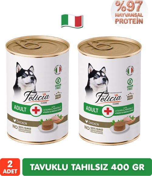 %97 Proteinli Tahılsız Tavuklu Ezme Yetişkin Köpek Konserve Maması 400 Gr X 2 Adet