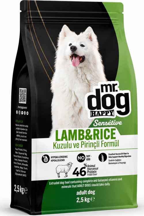 Mr. Dog Happy Sensitive Kuzu Etli Pirinçli Yetişkin Köpek Maması 2,5 Kg Hassas Sindirim