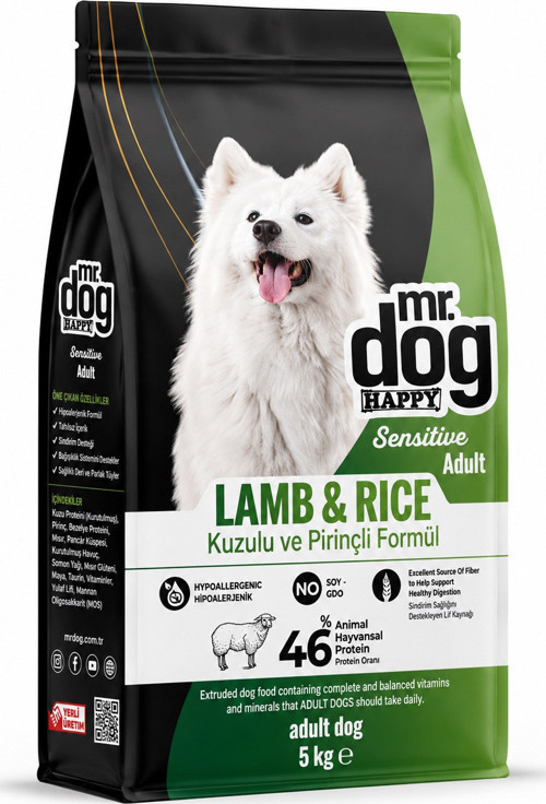 Mr. Dog Happy Sensitive Kuzu Etli Pirinçli Yetişkin Köpek Maması 5 Kg Hassas Sindirim