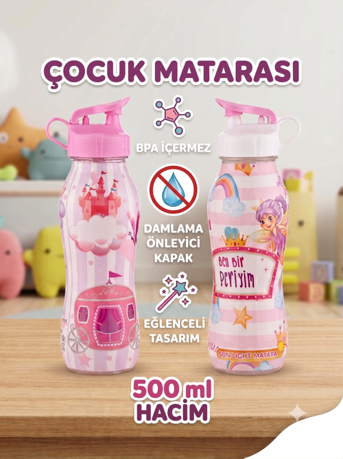Çocuk Su Matarası 500 ml - Sızdırmaz Kapaklı BPA İçermez Okul Suluğu