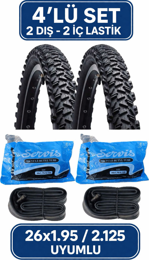 26 Jant Bisiklet Lastik Seti 2 Dış 2 İç Lastik 26x1.95 / 2.125 Uyumlu MTB Bisiklet Uyumlu Komple Set