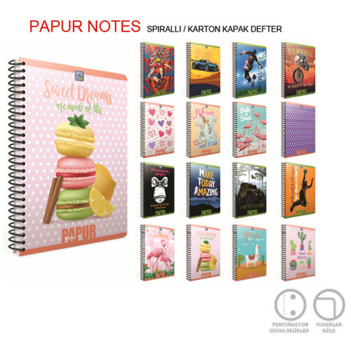 Papur Notes Spiralli Karton Kapak Defter A4 60 YP Kareli 4959