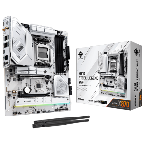 X870 STEEL LEGEND WIFI 8000MHz DDR5 Soket AM5 M.2 USB 3.2 HDMI ATX Anakart
