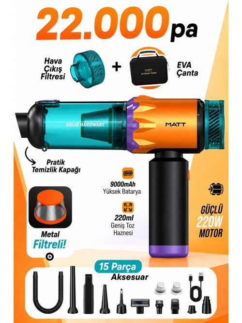 Matt MCV22 Şarjlı Araç Süpürgesi Kırmızı 22.000PA Güçlü Vakumlu Mini Type-C Şarjlı 220ML