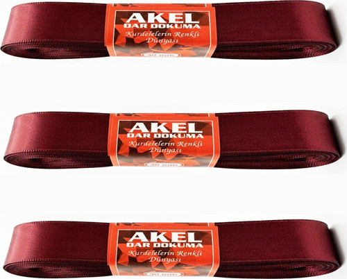 Dar Dokuma Bordo Saten Kurdele - 3 Cm. x 10 Metre - 3 Adet