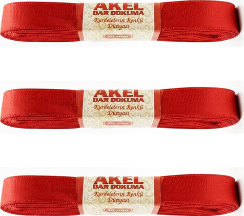Dar Dokuma Kırmızı Saten Kurdele - 2 Cm. x 10 Metre - 3 Adet
