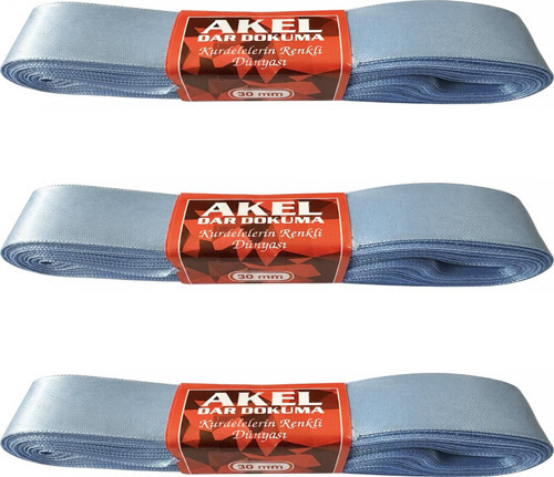 Dar Dokuma Açık Mavi Saten Kurdele - 3 Cm. x 10 Metre - 3 Adet
