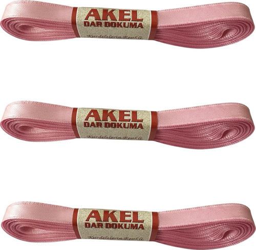 Dar Dokuma Toz Pembe Saten Kurdele - 1 Cm. x 10 Metre - 3 Adet