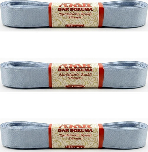 Dar Dokuma Açık Mavi Saten Kurdele - 2 Cm. x 10 Metre - 3 Adet