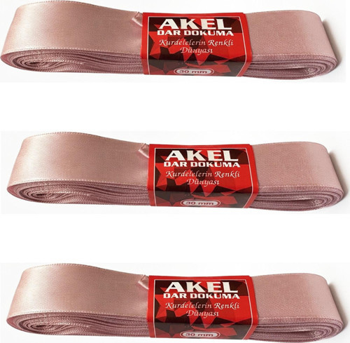 Dar Dokuma Toz Pembe Saten Kurdele - 3 Cm. x 10 Metre - 3 Adet
