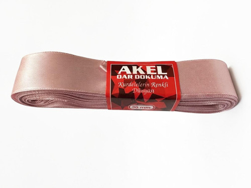 Dar Dokuma Toz Pembe Saten Kurdele - 3 Cm. x 10 Metre - 1 Adet