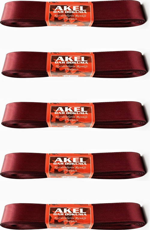 Dar Dokuma Bordo Saten Kurdele - 2 Cm. x 10 Metre - 5 Adet