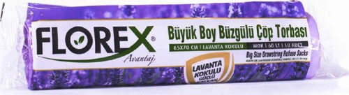 250 Adet Florex-503 Avantaj Lavanta Kokulu Büzgülü Büyük 10pcs 65x70cm Çöp Torba 25x10=250 Bx