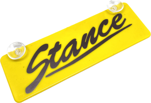 Stance Yazılı Sarı Dekor Plaka Vantuzlu Cam Süsü 22x7.5cm
