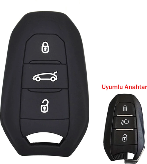 Peugeot 208 308 508 3008 5008 Uyumlu Silikon Oto Anahtar Kumanda Kabı Kılıf Siyah