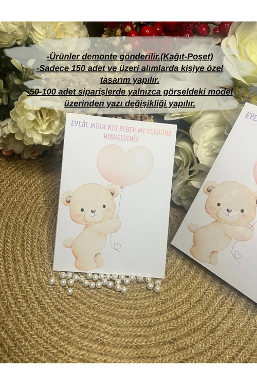 Baby Shower Mevlüt Şeffaf Poşetli Hediyelik Kişiye Özel 50 adt