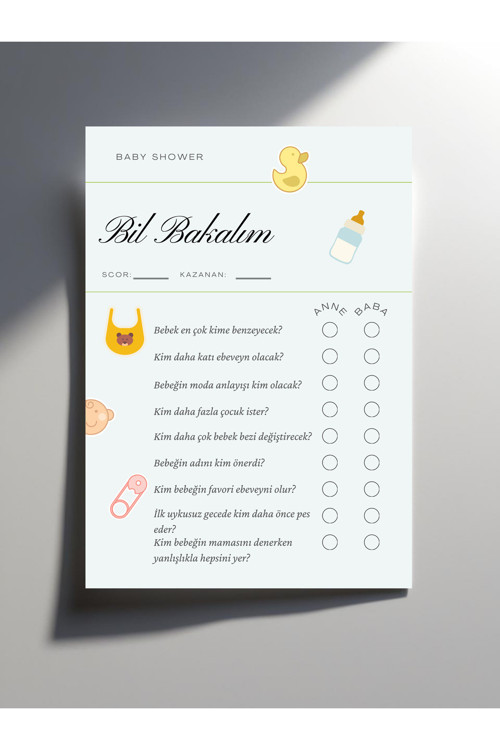 Baby Shower Oyun Ve Eğlence Soru Kartları Seti Bil Bakalım Anne mi? Baba mı? - 10 Adet