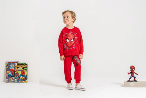 Baskılı Çocuk Alt Üst Takım - Kırmızı Pamuklu Sweatshirt ve Eşofman Altı Seti