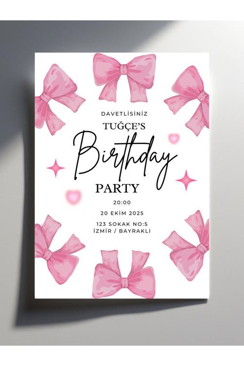 Birthday Party, Parti Davetiye, Doğum Günü Özel Gün Davetiyesi Kişiye Özel - 5 Adet 10x15cm