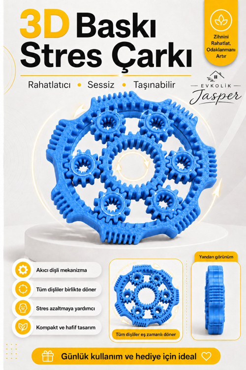 Mavi Stres Çarkı / Fidget Spinner/ Dişli Çark