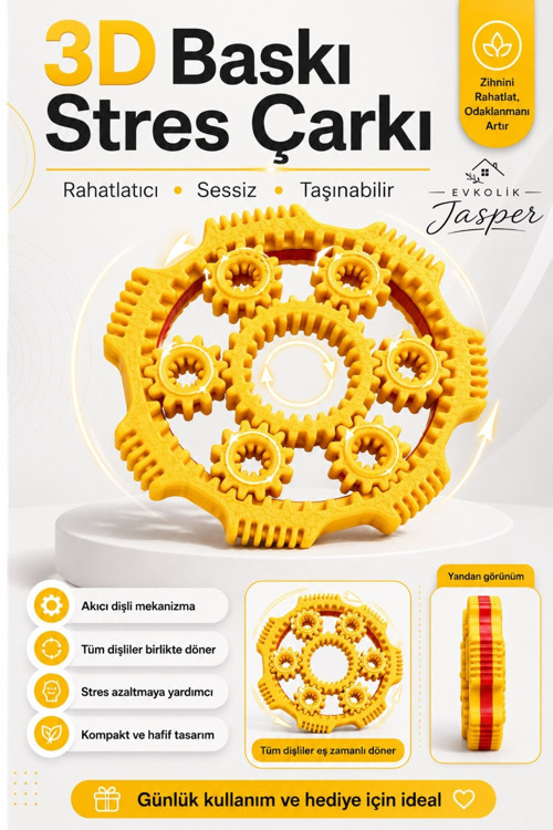 Sarı-Kırmızı Stres Çarkı / Fidget Spinner/ Dişli Çark
