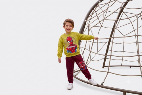 Erkek Çocuk Takım – %100 Pamuk İki İplik Kumaş – Sarı Sweatshirt, Gri/Bordo/Lacivert Pantolon Renk