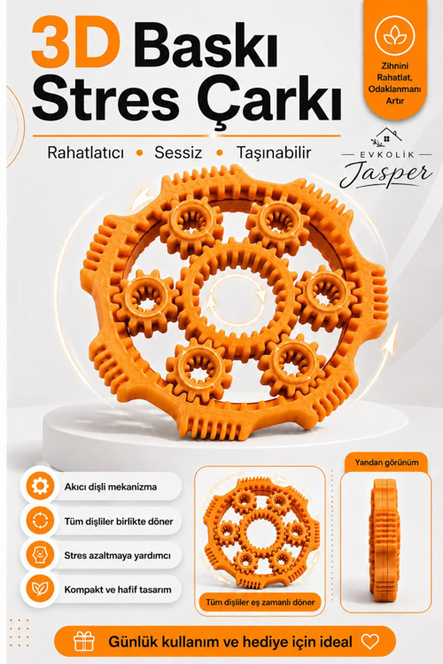Turuncu Stres Çarkı / Fidget Spinner/ Dişli Çark