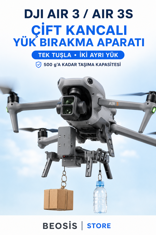 I Air 3 / Air 3S Çift Kancalı Drone Yük Bırakma Aparatı – Paket, Olta ve Balık Yemi Bırakma