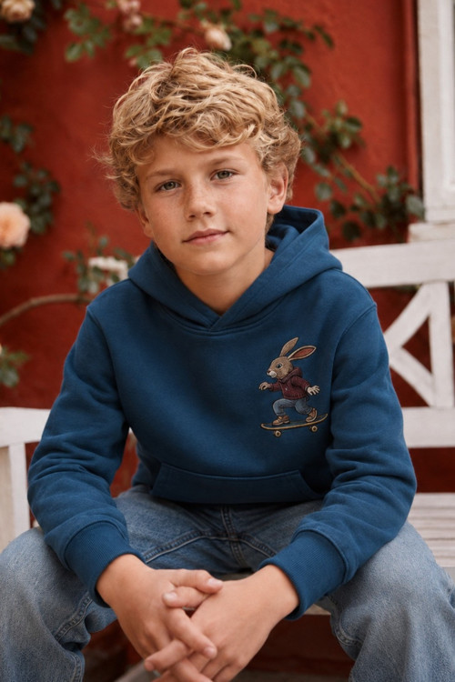 Erkek Çocuk Kapüşonlu Baskılı Sweatshirt – Kanguru Cepli Günlük Hoodie