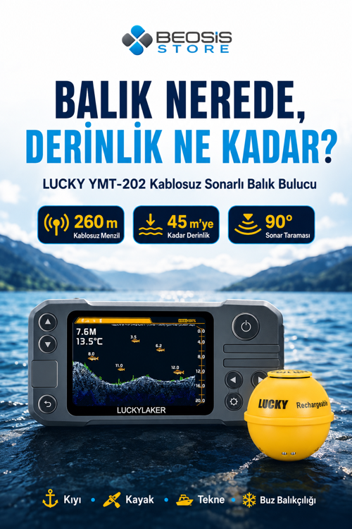 YMT-202 Kablosuz Sonarlı Balık Bulucu – 260 m Menzil, 45 m Derinlik, 3,5 İnç Renkli Ekran