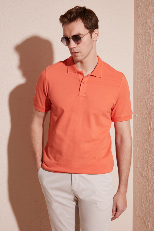 Pamuklu Regular Fit Düğmeli Erkek Polo Yaka T Shirt 5902739 TURUNCU
