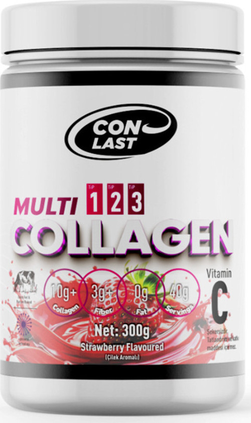 Collagen - Sporcu Kolajen | Çilek- Vitamin İlaveli - Tip 1,2,3 - 300g 40 Servis