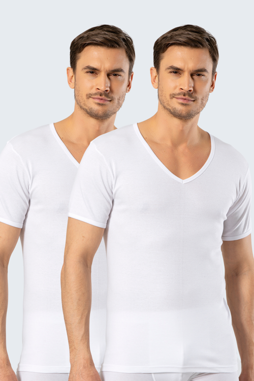 Erkek Derin V Yaka Fanila 2'li Paket 1502/Beyaz