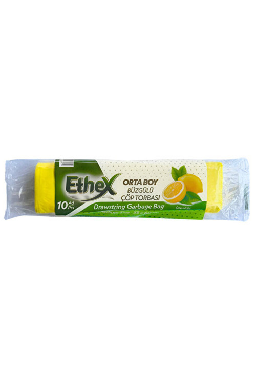 Orta Boy Büzgülü Limonlu Çöp Torbası 55x60 Cm (30 Lt) 10'lu Rulo
