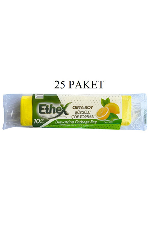 Orta Boy Büzgülü Limonlu Çöp Torbası 25 Paket (1 Koli)