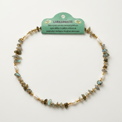 Labradorite Doğal Taşlı Kadın İnci Kolye - Enerji Ve Çakra Dengesi Sağlayan Bohem Kadın Takı
