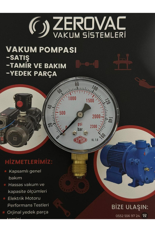 0-160 Bar Çap Ø100 mm Alttan Bağlantılı Kuru Tip Manometre