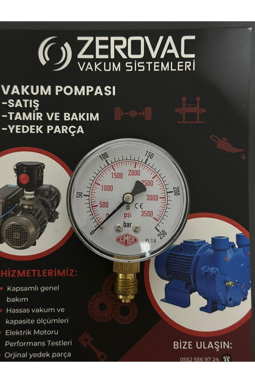 0-250 Bar Çap Ø63 Mm Alttan Bağlantılı Kuru Tip Manometre