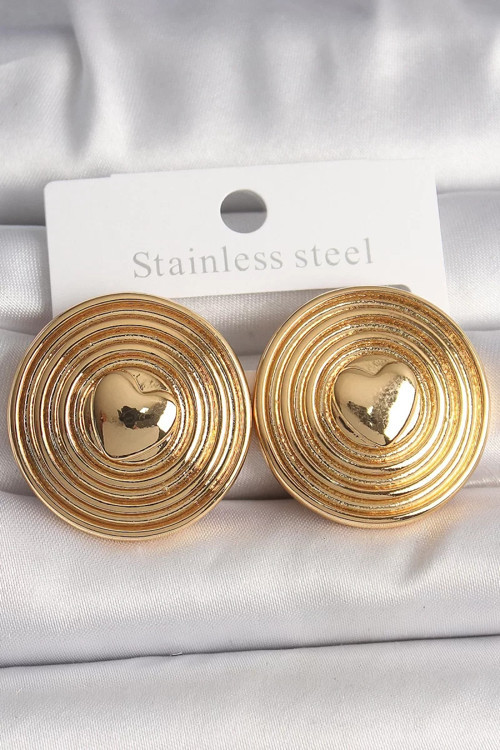 Pirinç Gold Renk Kalp İşlemeli Daire Plaka Model Kadın Küpe - TJ-BKP10155