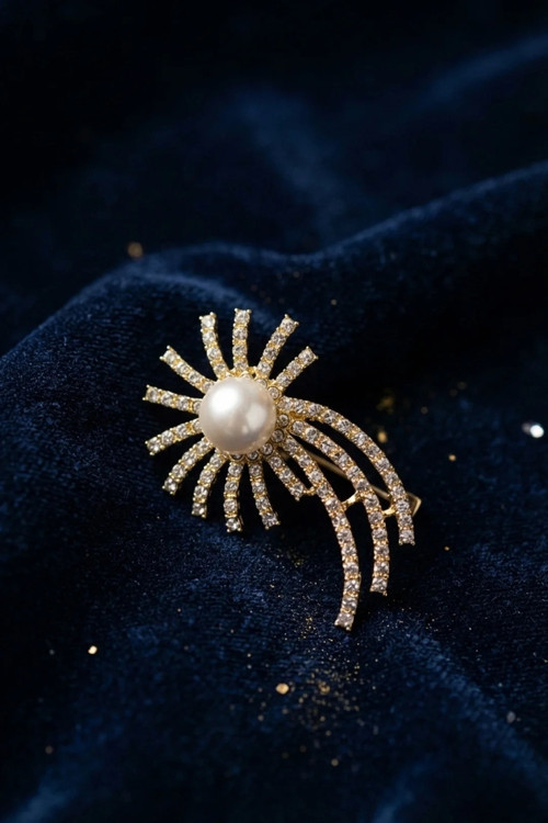 Gold Renk Zirkon Taşlı Halley Model Broş